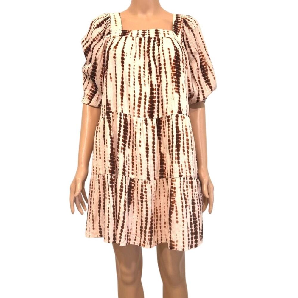Violet Romance 4 square neck tiered mini smock dress back bow D4 3332